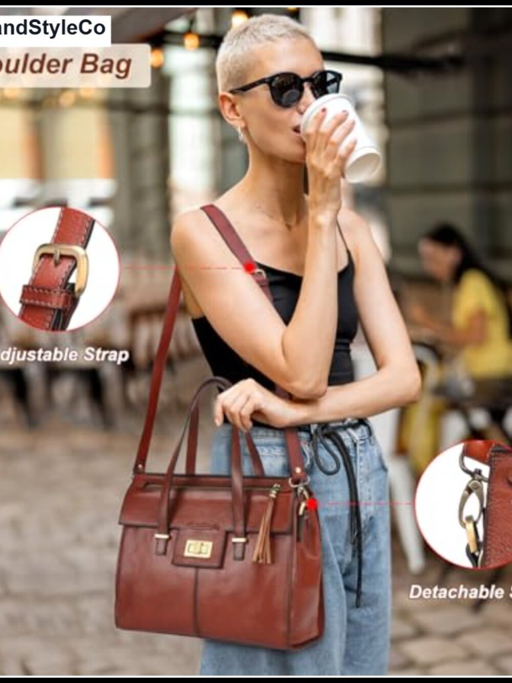 Women's Leather Satchel Purse Full Grain Italian Leather Fringe Crossbody Bag - Picture 3 of 6